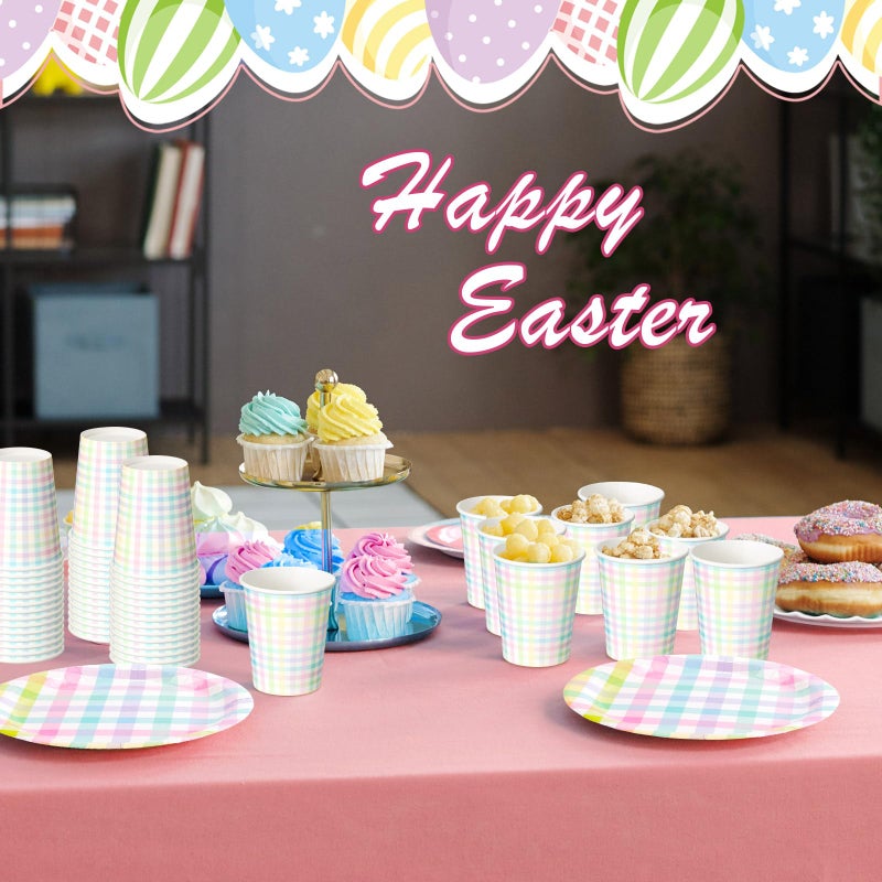 Zhehao 120 Pieces 8 oz Disposable Cups Spring Plaid Paper Coffee Color Paper Cups for Pastel Rainbow Brithday Party Supplies Holiday Table Decorations - Image 3
