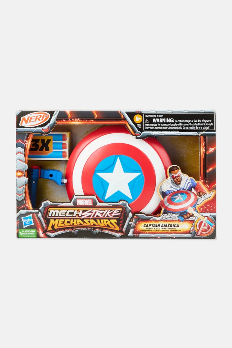NERF Marvel Mech Strike Mechasaurs Captain America Redwing Blaster with 3 Darts - Image 1
