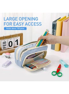 Zibuyu Zibuyu® Pencil Pouch for Girls Aesthetic, 3-Layer Stationeries Storage Zipper Pouch Schoolgirls Soft Cloth Pencil Pouch with Multi Interior Compartments Girls Pencil Bag Gift for Girls, 21x13x10cm  - Image 2