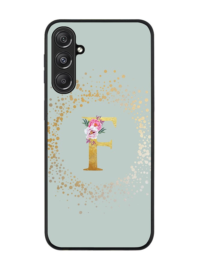 Stylizedd Rugged Black Edge case for Samsung Galaxy M34 5G, Slim fit Phone Case Cover- Custom Monogram Initial Letter Floral Pattern Alphabet - F (Light Grey) - Image 1
