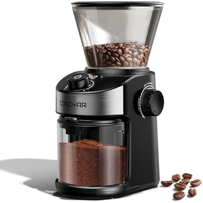 CONOYAR Burr Coffee Grinder With Digital Timer Display Electric Coffee Bean Grinder With 25 Precise Settings For Espresso Drip Pour Over Cold Brew French Press Black - Image 1