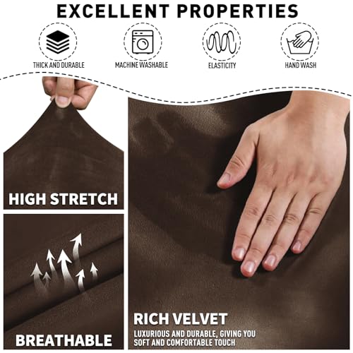 MAXIJIN Velvet 4 Piece Recliner Cover Stretch Plush Soft Recliner Chair Covers Thick Soft Reclining Chair Slipcovers Furniture Protector with Side Pocket for Kids, Pets (Recliner,Dark Coffee) - Image 3