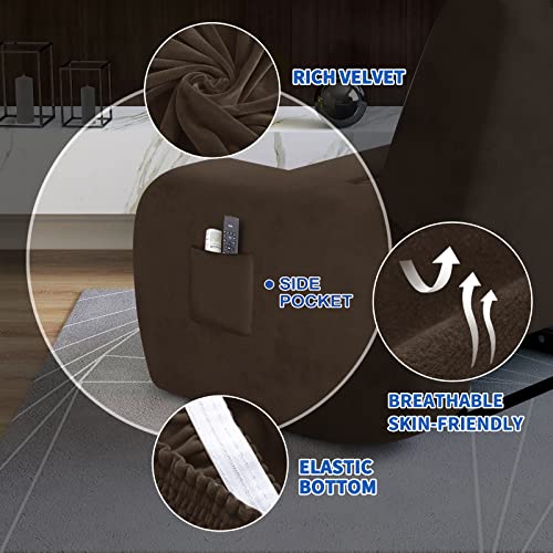 MAXIJIN Velvet 4 Piece Recliner Cover Stretch Plush Soft Recliner Chair Covers Thick Soft Reclining Chair Slipcovers Furniture Protector with Side Pocket for Kids, Pets (Recliner,Dark Coffee) - Image 4
