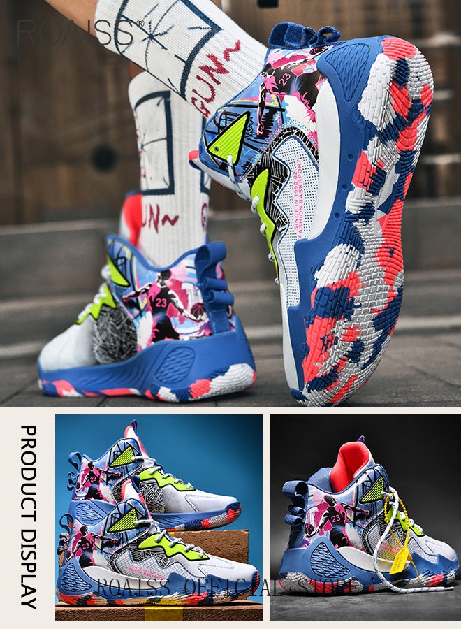 roaiss High Top Graffiti Training Basketball Shoes for Men Youth Outdoor Non Slip Shock Absorbing Sneakers Men's Breathable Lace Up Athletic Running Shoes Trainers - Image 5