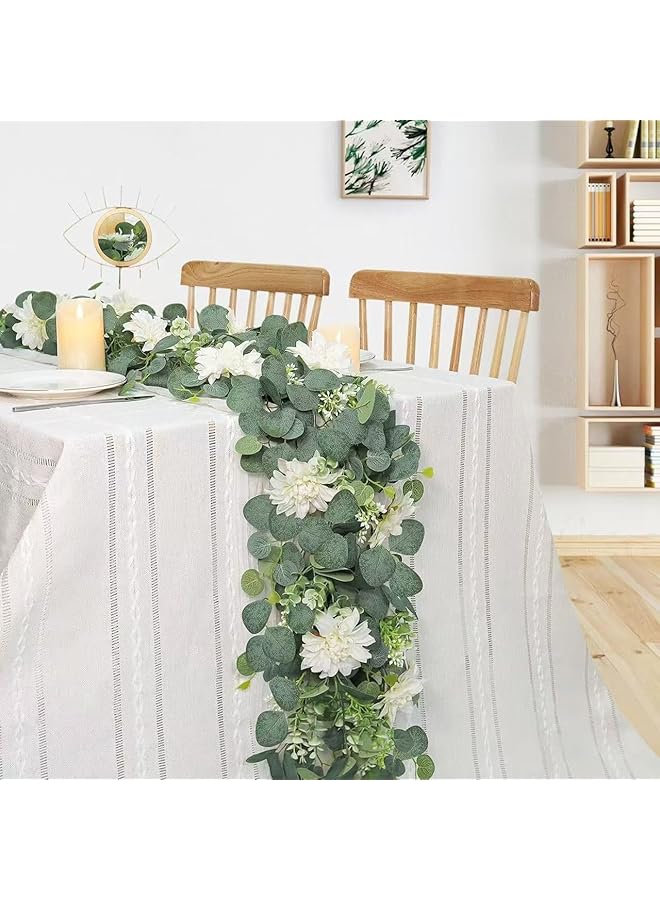 إيروريكس عبوتان من أزهار الكينا الصناعية المصنوعة من الروطان بطول 12 قدمًا من أزهار الكينا الصناعية المزيفة، إكليل من النباتات الخضراء معلق على طاولة الزفاف وحفلات العطلات والديكور - Image 1