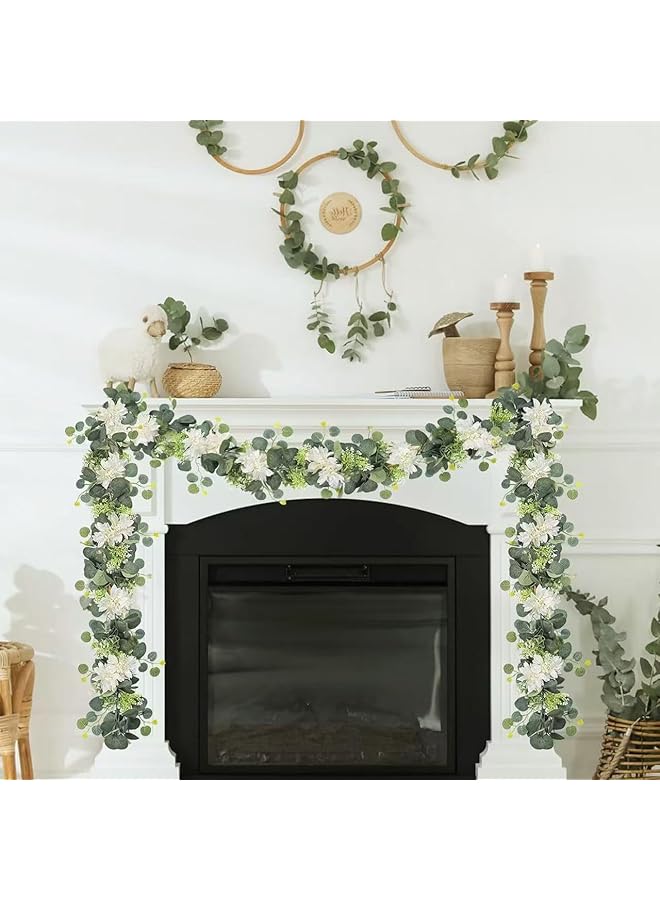 إيروريكس عبوتان من أزهار الكينا الصناعية المصنوعة من الروطان بطول 12 قدمًا من أزهار الكينا الصناعية المزيفة، إكليل من النباتات الخضراء معلق على طاولة الزفاف وحفلات العطلات والديكور - Image 4