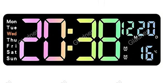 162 DIGITAL WALL CLOCK WITH REMOTE CONTROL 3 BRIGHTNESS MODES AUTO DIMMING LARGE LED DISPLAY WITH TEMPERATURE DATE AND WEEK BEST FOR LIVING ROOM BEDROOM OFFICE RAINBOW