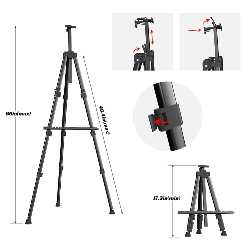 Aredy Easels for Painting Canvas, Aredy 66" Art Easel for Drawing, Portable Painting Easel Stand, Metal Table Top Easel - Image 2