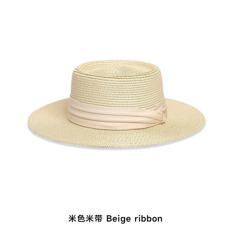 Women's French Vintage Flat Top Straw Sun Hat - Wide Brim Foldable Beach  Hat