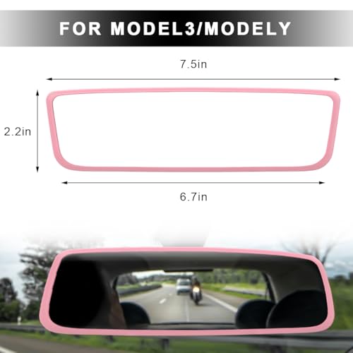 Gasedin Rear View Mirror Protector Frame, Soft Silicone Auto Rear View Mirror Protective Cover, Rearview Edge Cover Compatible with Model 3 Y, Universal Interior Car Accessories (Pink) - Image 2