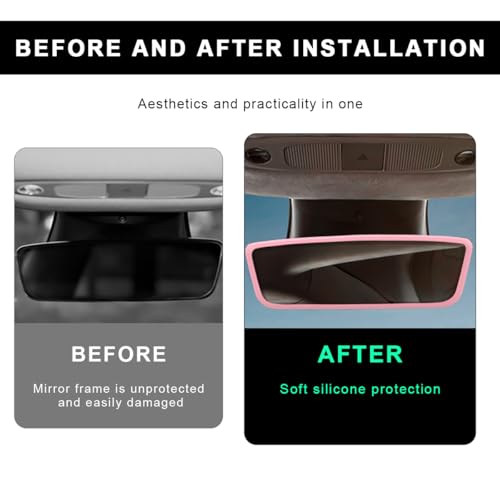 Gasedin Rear View Mirror Protector Frame, Soft Silicone Auto Rear View Mirror Protective Cover, Rearview Edge Cover Compatible with Model 3 Y, Universal Interior Car Accessories (Pink) - Image 5