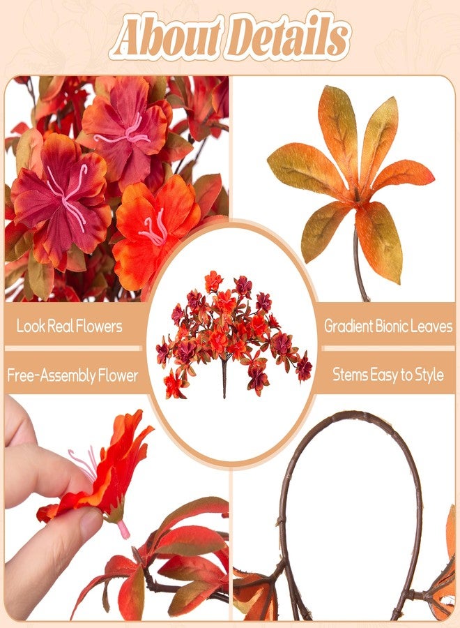 Ammyoo Fall Flowers Artificial for Decoration, Fake Silk Rhododendron Flowers for Outdoors, 2 Bundles Faux Azalea Outside UV Resistant No Fade Floral for Home Garden Balcony Walkway Wedding Party Decor - Image 4