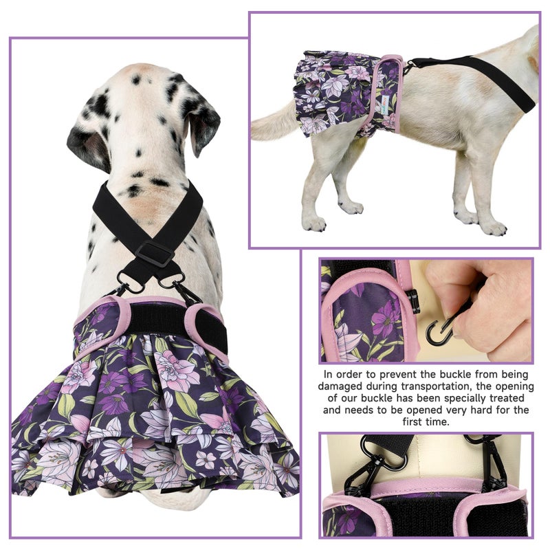 Langsprit Washable Female Dog Diapers (4 Pack+1 Suspenders), Reusable Female Girl Doggy Doggie Puppy Wraps Panties Belly Band for Pet Heat Period Pooping Peeing Potty Training Incontinence Marking Flower XLarge - Image 3