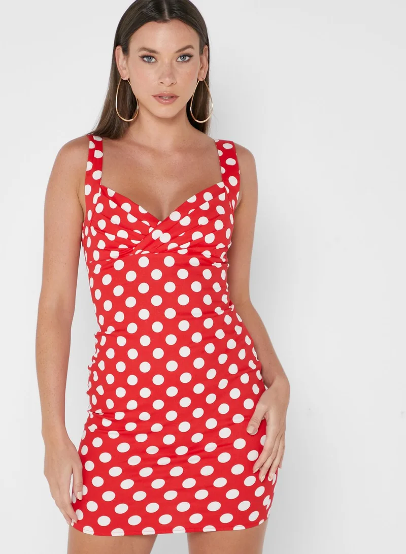 saint genies Polka Dot Mock Wrap Dress