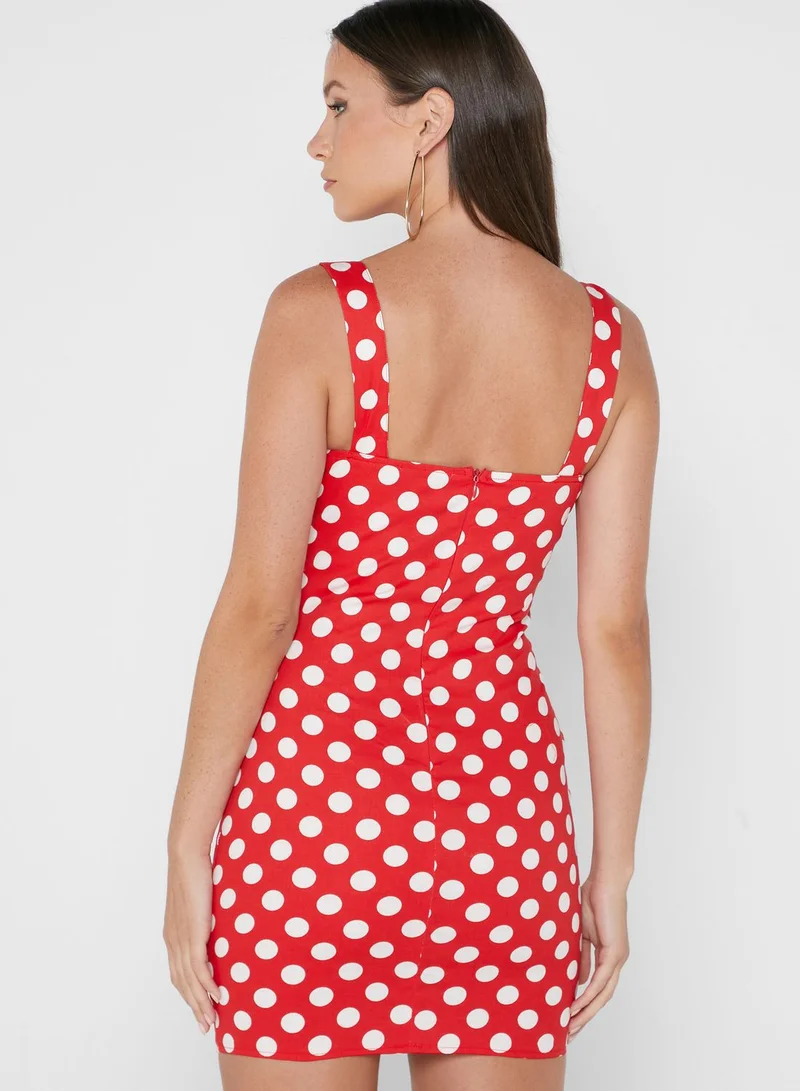 saint genies Polka Dot Mock Wrap Dress