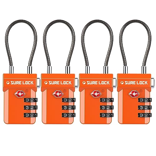 SURE LOCK TSA Approved 3-Digit Combination Luggage Locks – Open Alert Indicator, Re-settable Code with Zinc Alloy Body, Easy-Read Dials for Suitcase, Backpack, Gym Locker & Toolbox(Orange 4 Pack) - Image 1