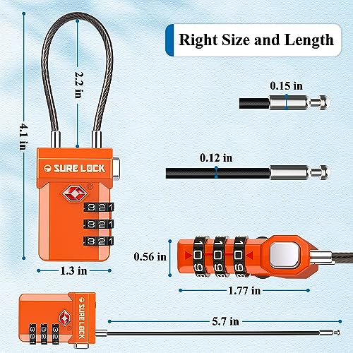 SURE LOCK TSA Approved 3-Digit Combination Luggage Locks – Open Alert Indicator, Re-settable Code with Zinc Alloy Body, Easy-Read Dials for Suitcase, Backpack, Gym Locker & Toolbox(Orange 4 Pack) - Image 4