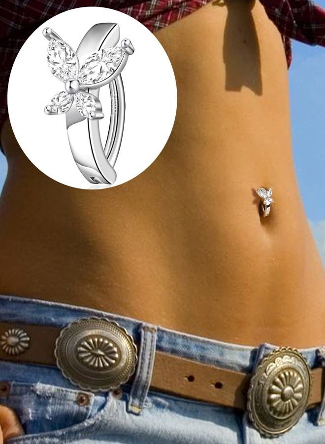SILBERTALE Clicker Belly Button Rings for Women 925 Sterling Silver small Belly Barbell Piercing Reverse Curved Navel Barbell Body Jewelry, Sterling Silver, sterling silver - Image 4