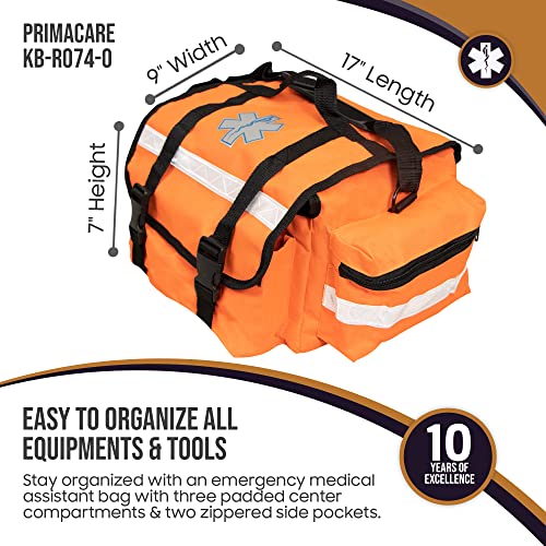 Primacare KB-RO74-O First Responder Bag for Trauma, 17"x7"x 9" Professional Multiple Compartment Kit Carrier for Emergency Medical Supplies l Orange - Image 3
