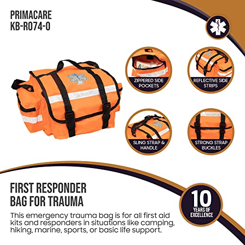 Primacare KB-RO74-O First Responder Bag for Trauma, 17"x7"x 9" Professional Multiple Compartment Kit Carrier for Emergency Medical Supplies l Orange - Image 2