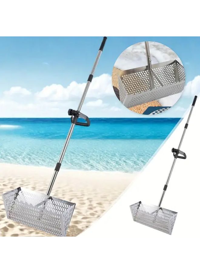 Black Heavy Duty Carbon Steel Interlocking Sand Sieve Rake 55 Inch Rust Proof Long Handle - Image 2