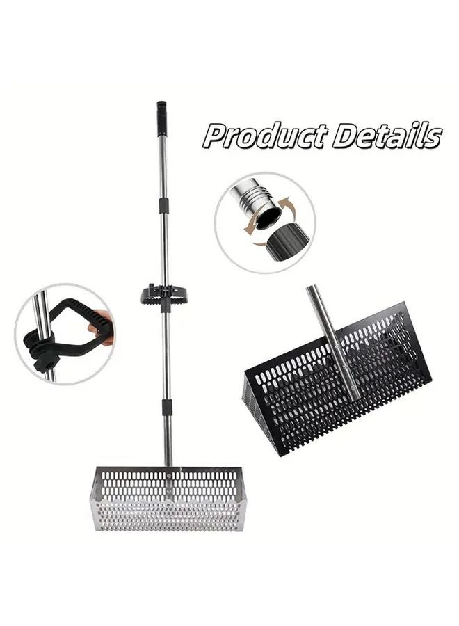 Black Heavy Duty Carbon Steel Interlocking Sand Sieve Rake 55 Inch Rust Proof Long Handle - Image 3