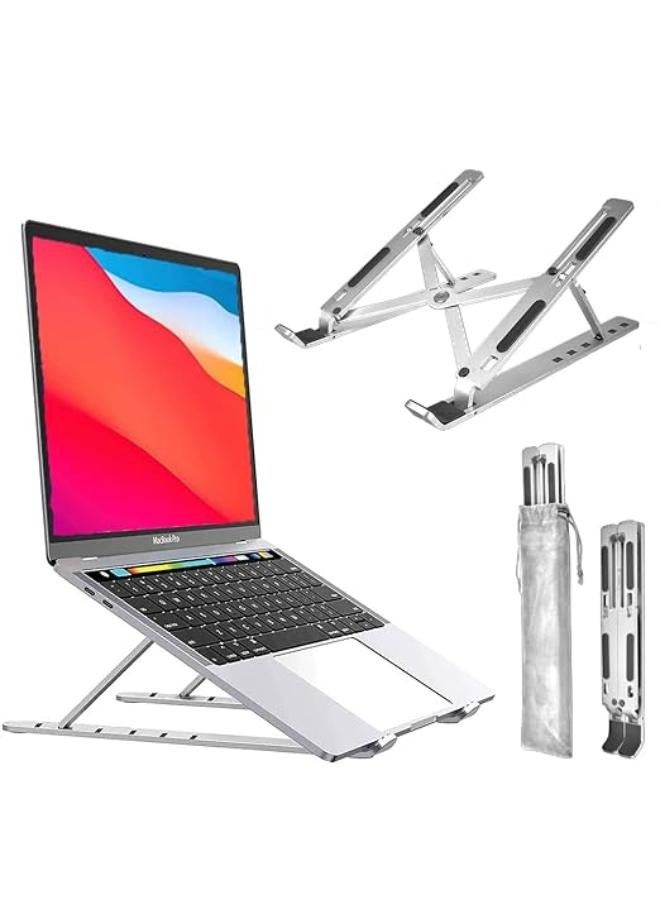 Executive LLC 6 Angles Adjustable, Foldable and Portable Aluminium Laptop Base Ergonomic Computer Stand Laptop Riser Compatible Upto 15.6 Inch Laptop (Silver) - Image 1