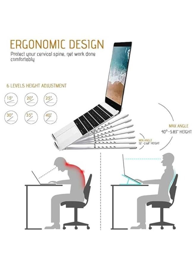 Executive LLC 6 Angles Adjustable, Foldable and Portable Aluminium Laptop Base Ergonomic Computer Stand Laptop Riser Compatible Upto 15.6 Inch Laptop (Silver) - Image 4