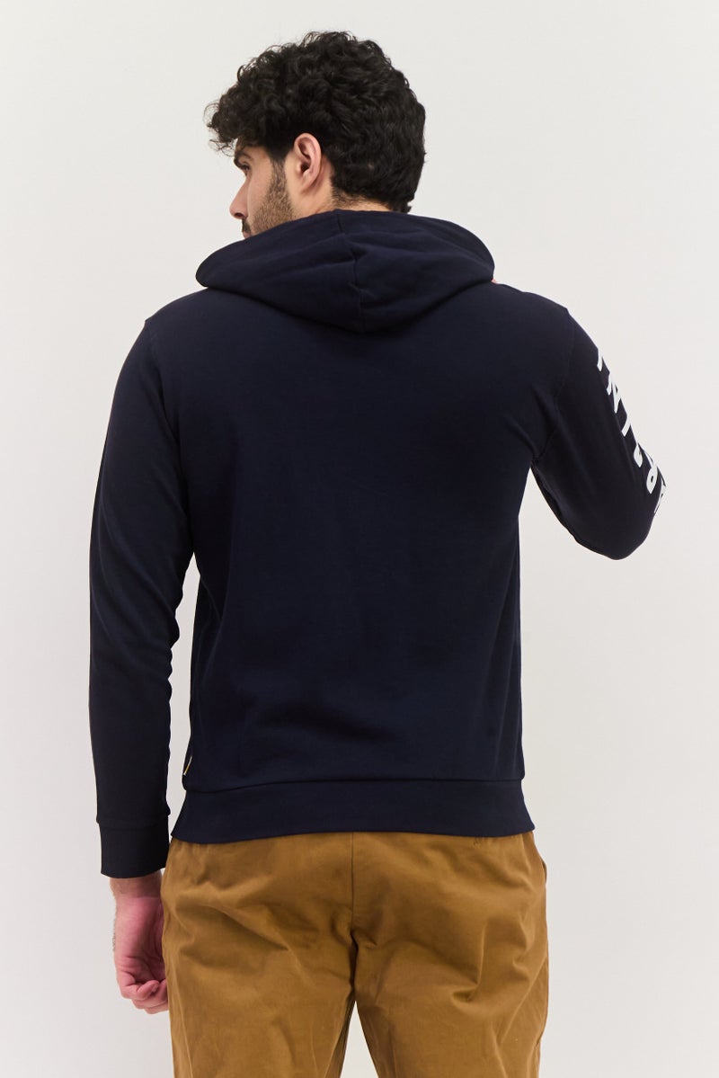 Gazzarrini سويت شيرت رجالي بغطاء رأس بأكمام طويلة مع رسومات، أزرق داكن - Image 2