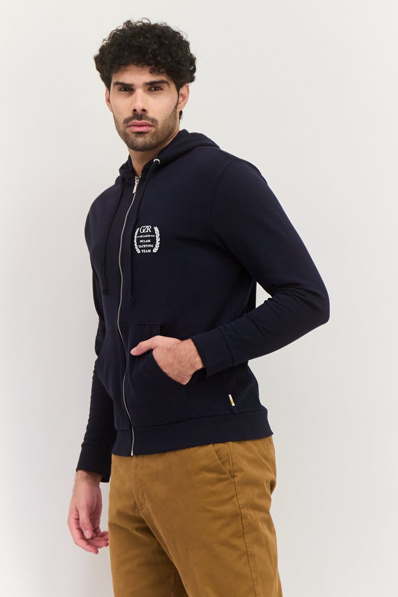 Gazzarrini سويت شيرت رجالي بغطاء رأس بأكمام طويلة مع رسومات، أزرق داكن - Image 4