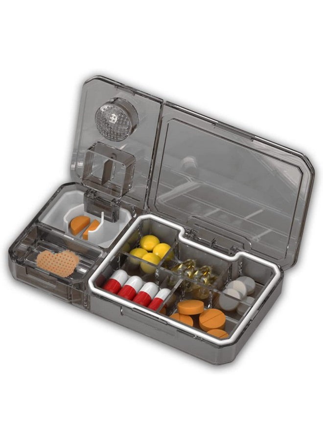 HOUSE OF QUIRK House of Quirk Pill Cutter, Pill Crusher, Pill Splitter, 3 in 1 Multi-Functional Pill Cutter, Portable Travel Small Pill Box Case Holder, Purse Medicine Container for Cutting Vitamins Tablets (Grey)  - Image 1