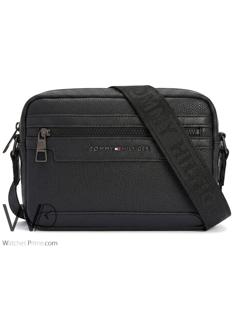 Tommy Icons Tommy Hilfiger Men's Black Pebbled Reporter Crossbody Bag - Image 1