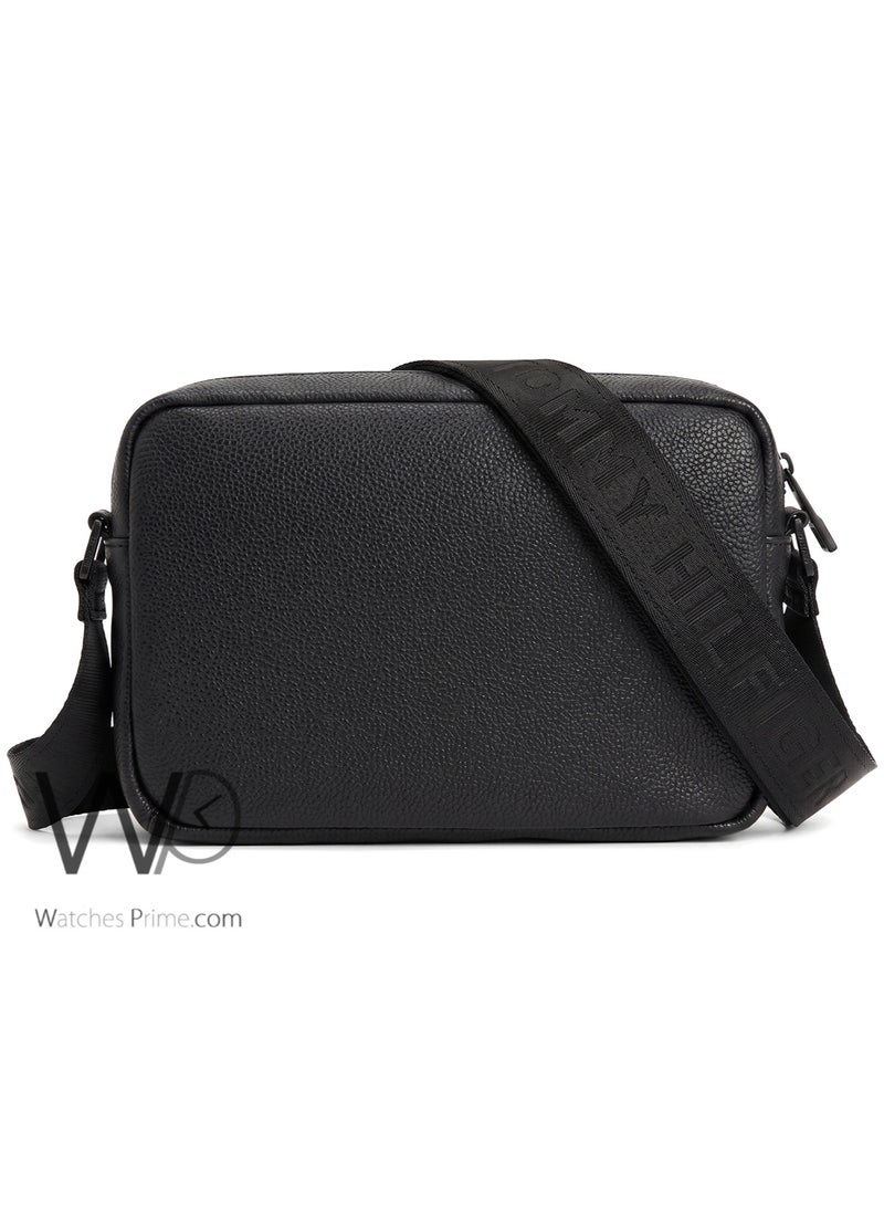 Tommy Icons Tommy Hilfiger Men's Black Pebbled Reporter Crossbody Bag - Image 3