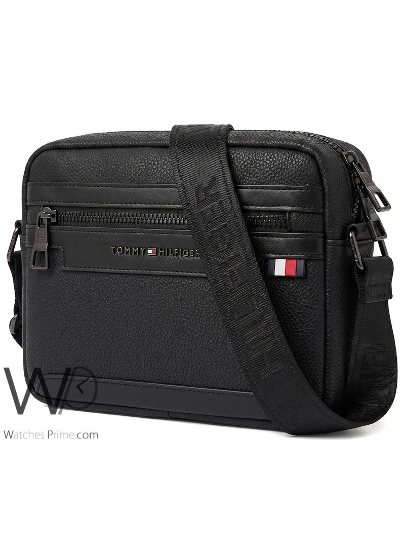 Tommy Icons Tommy Hilfiger Men's Black Pebbled Reporter Crossbody Bag - Image 2