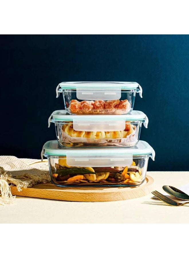 حاويات تخزين طعام زجاجية بأغطية، مجموعة من 3 قطع، ، آمنة للاستخدام في فرن الميكروويف والفريزر - Image 4