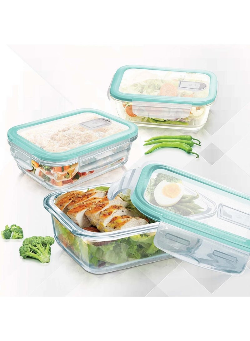 حاويات تخزين طعام زجاجية بأغطية، مجموعة من 3 قطع، ، آمنة للاستخدام في فرن الميكروويف والفريزر - Image 1