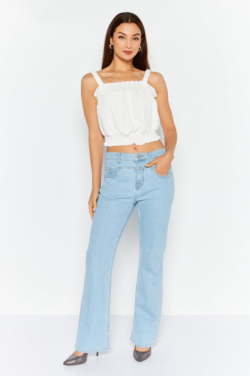 ESPRIT Women Bootcut Fit High Rise Wash Stretchable Jeans, Light Blue - Image 2