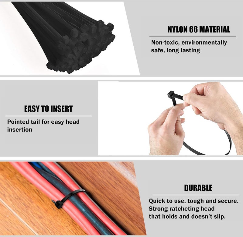 Bolt Dropper 26" Black Zip Cable Ties (100 Pack), 250lbs Tensile Strength - Heavy Duty, Self-Locking Premium Nylon Cable Wire for Indoor and Outdoor (Black) - Image 4