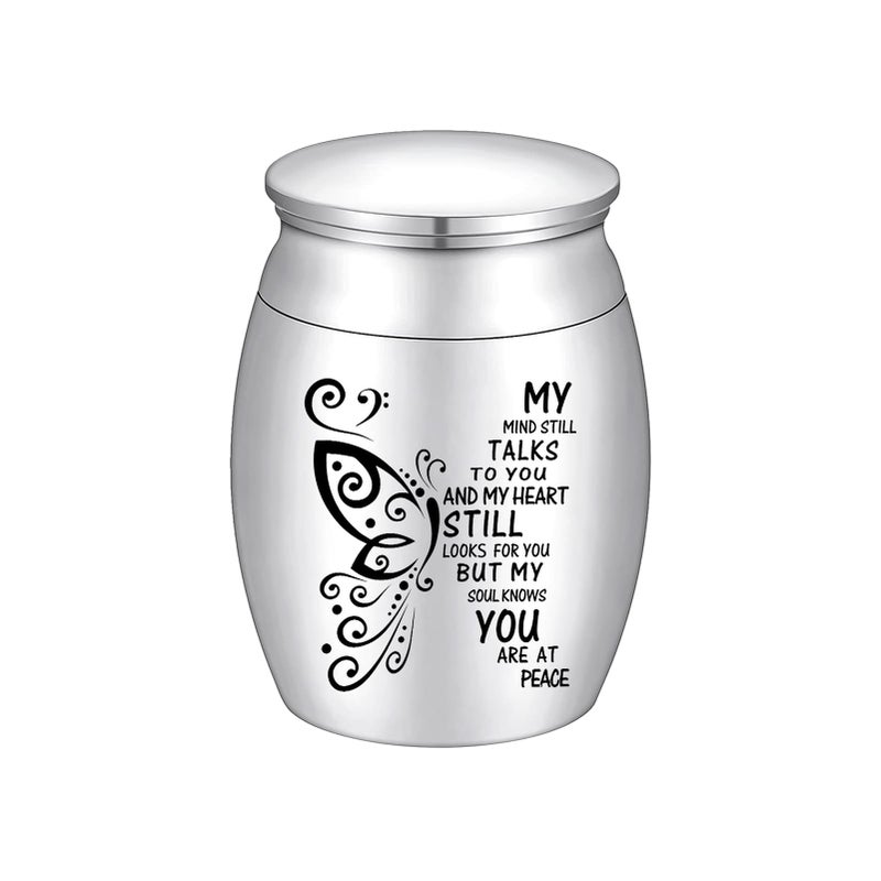 SOITIS Small Urn for Ashes 1.57 Inches Small Keepsake Urn for Human Ashes Butterfly Mini Urn Stainless Steel Ash Holder Small Ash Urn for Women, Silver Keepsake - Image 1