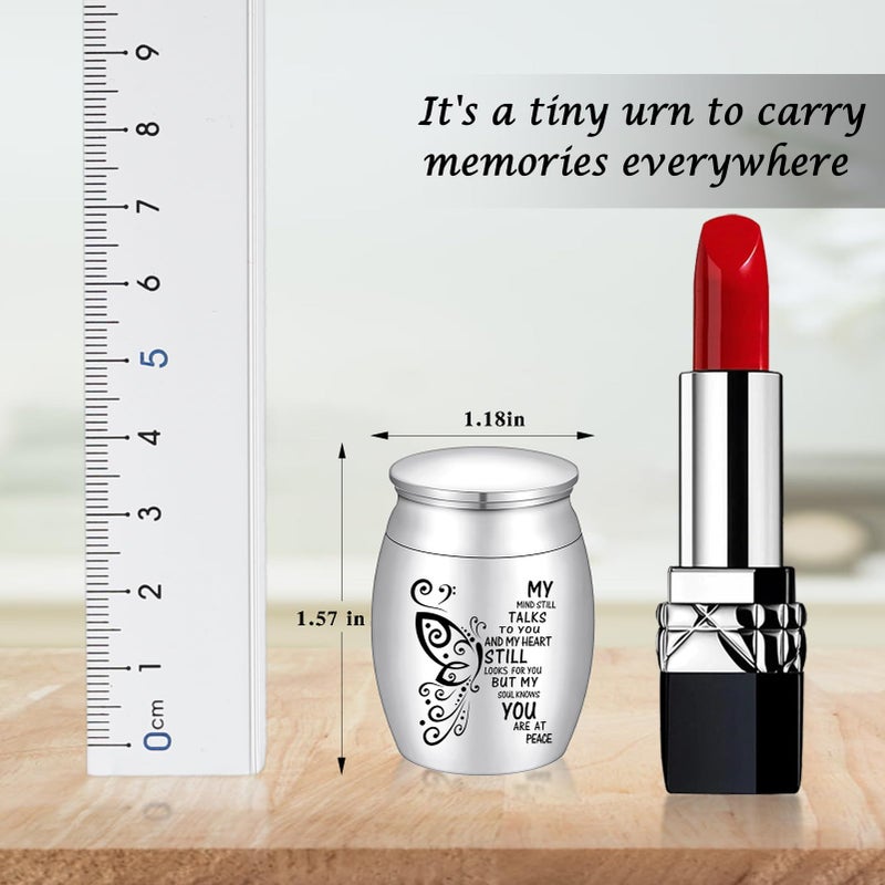 SOITIS Small Urn for Ashes 1.57 Inches Small Keepsake Urn for Human Ashes Butterfly Mini Urn Stainless Steel Ash Holder Small Ash Urn for Women, Silver Keepsake - Image 2