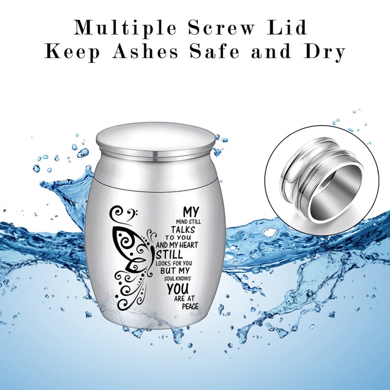 SOITIS Small Urn for Ashes 1.57 Inches Small Keepsake Urn for Human Ashes Butterfly Mini Urn Stainless Steel Ash Holder Small Ash Urn for Women, Silver Keepsake - Image 5