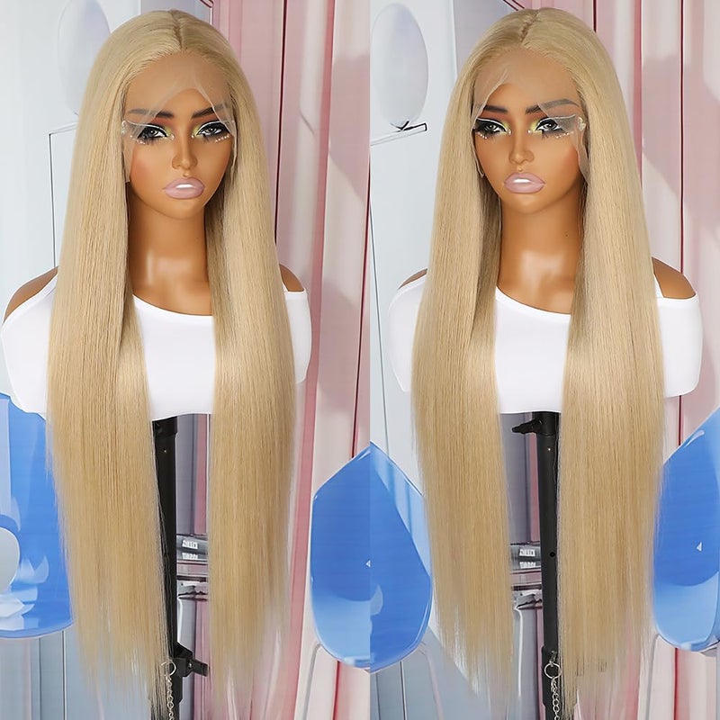 QD-Tizer Ash Blonde Synthetic Hair Wigs Long Straight Hair Mixed Platinum Blonde Color Natural HairLine Heat Resistant Fiber Hair Wigs for Fashion Women 32Inch - Image 3