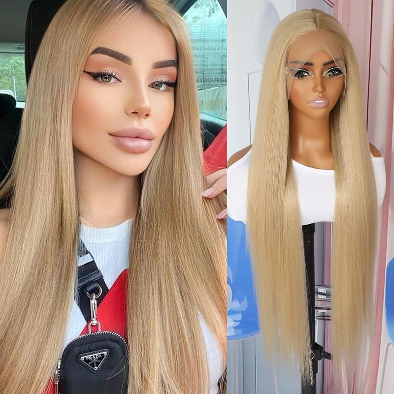 QD-Tizer Ash Blonde Synthetic Hair Wigs Long Straight Hair Mixed Platinum Blonde Color Natural HairLine Heat Resistant Fiber Hair Wigs for Fashion Women 32Inch - Image 1