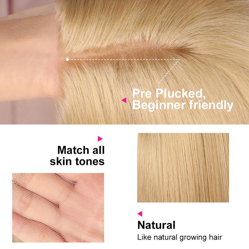 QD-Tizer Ash Blonde Synthetic Hair Wigs Long Straight Hair Mixed Platinum Blonde Color Natural HairLine Heat Resistant Fiber Hair Wigs for Fashion Women 32Inch - Image 5