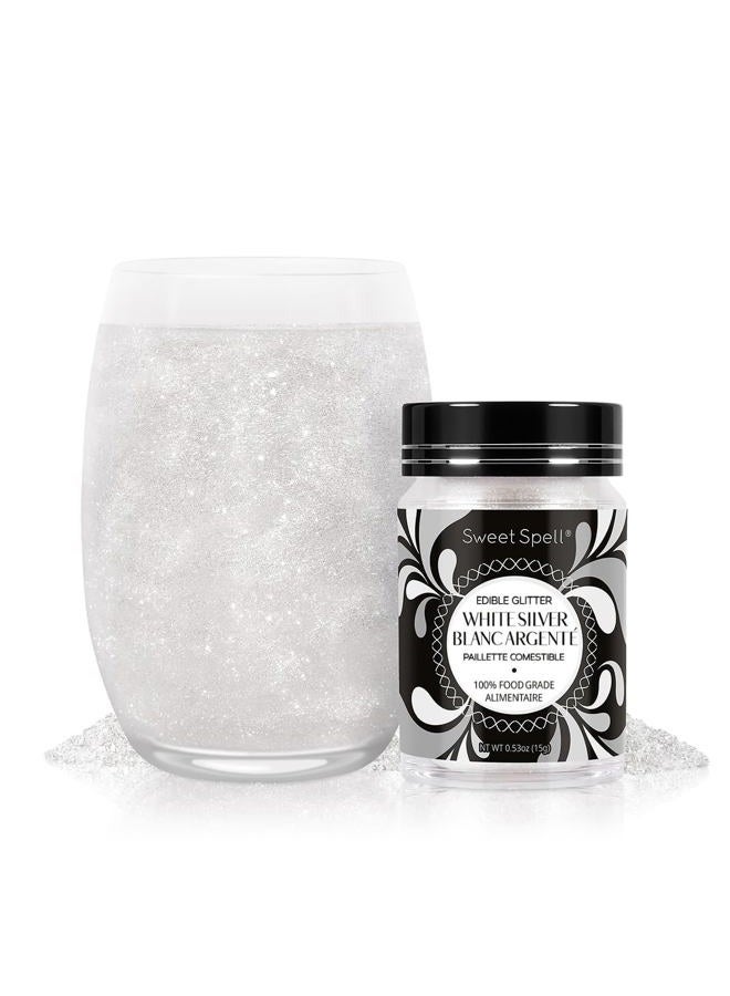 Sweet Spell Edible Glitter (15g) - Shimmer Sparkles for Drinks, Cakes, Cocktails - 100% Edible & Food Grade Glitter, Vegan, Gluten-Free (White Silver) - Image 1