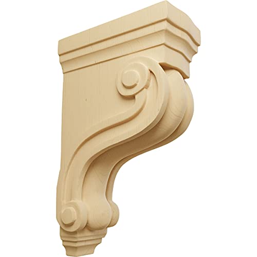 Ekena Millwork COR03X06X10TSAL Boston Traditional Scroll Wood Corbels, 3 3/8"W x 6 1/2"D x 10 1/2"H, Alder - Image 1