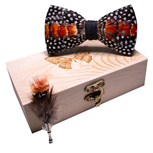 RBOCOTT Feather Pre-tied Bow tie Leather Bowtie and Brooch Sets for Men(13) - Image 2