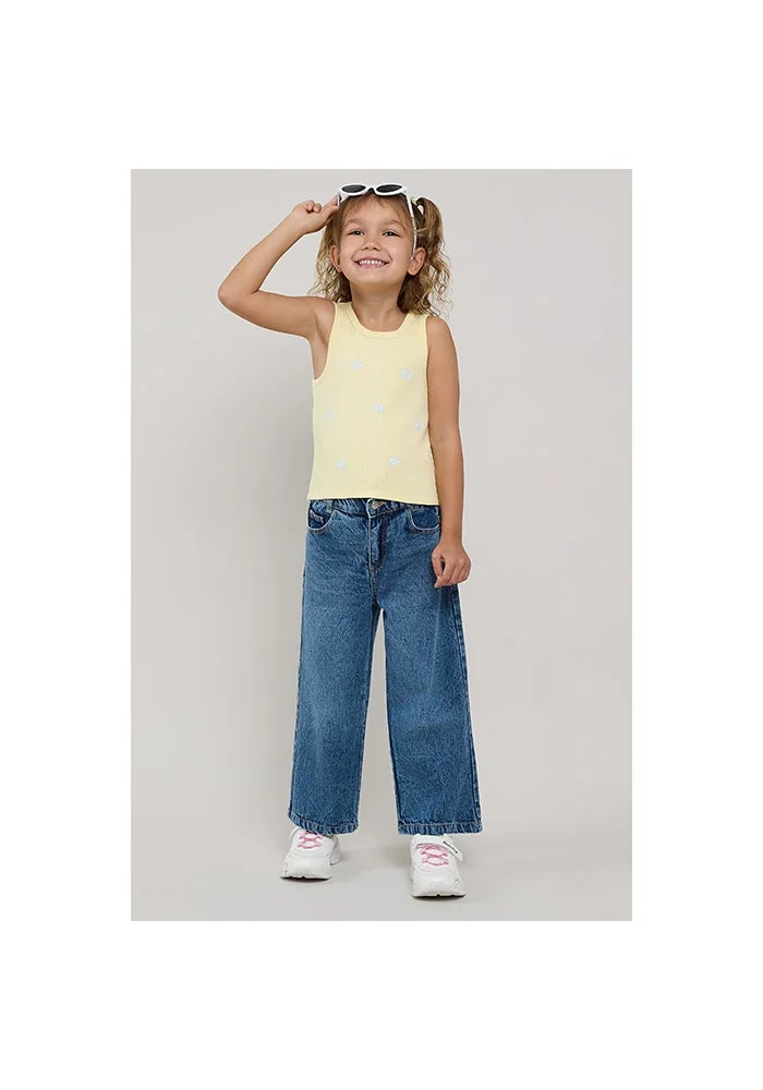 R&b Washed Wide Leg Jeans with Button Closure