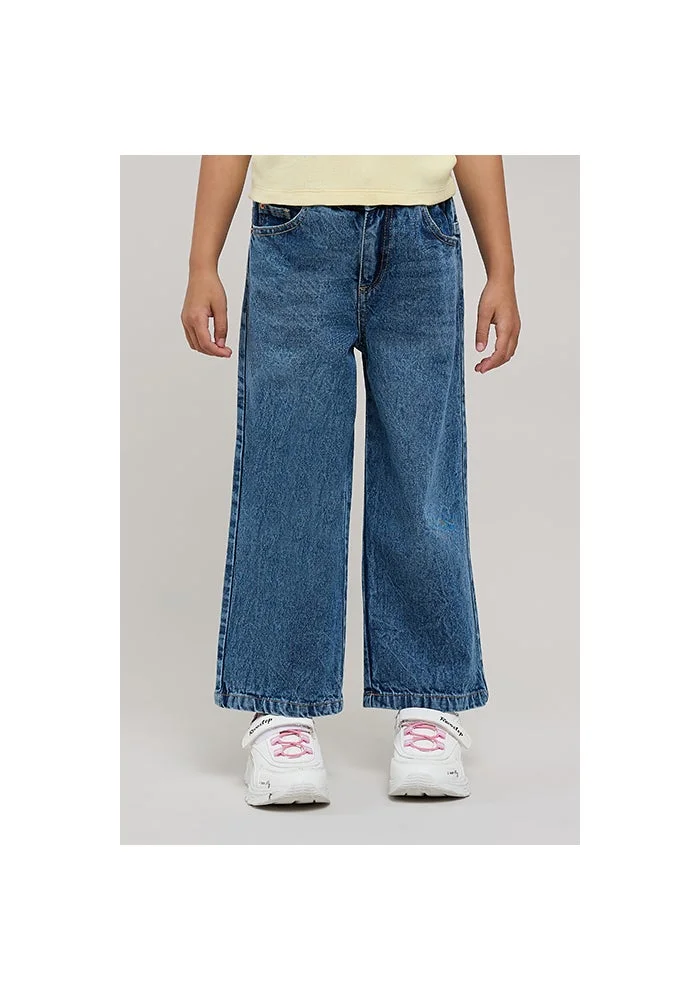 R&b Washed Wide Leg Jeans with Button Closure