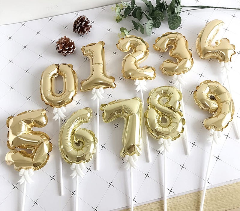 AMFIN® 3 Number Foil Balloon Cake Topper Wedding Decor Party Kids Birthday Anniversary Cake Flags Supplies - (Golden) - Image 4